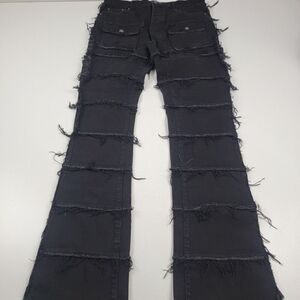 Valabasas Mens Stacked Button Fly Distressed Jeans Size 38 Fringed Black Pants